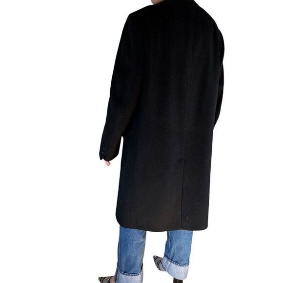 Vintage Mens Black 100% Cashmere Soft Preppy Trench Coat sz 42L - Picture 8 of 12
